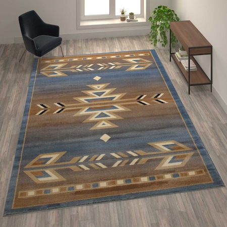 Flash Furniture Blue 8 x 10 Southwestern Style Patterned Area Rug OKR-RG1113-810-BL-GG